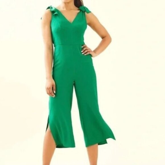 *Lilly Pulitzer Danni Bow Shoulder Cropped Ankle Slit Jumpsuit Size 10 - Picture 14 of 14
